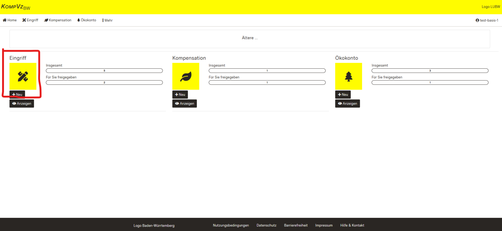 Screenshot des Schnellzugriffs mit Hervorhebung des Buttons