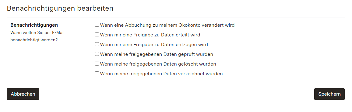 Screenshot der Übersichtsseite der Benachrichtigungseinstellungen