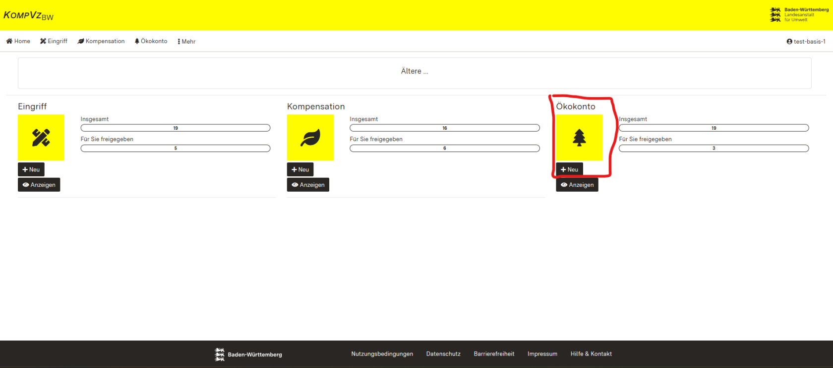 Screenshot des Schnellzugriffs mit Hervorhebung des Buttons