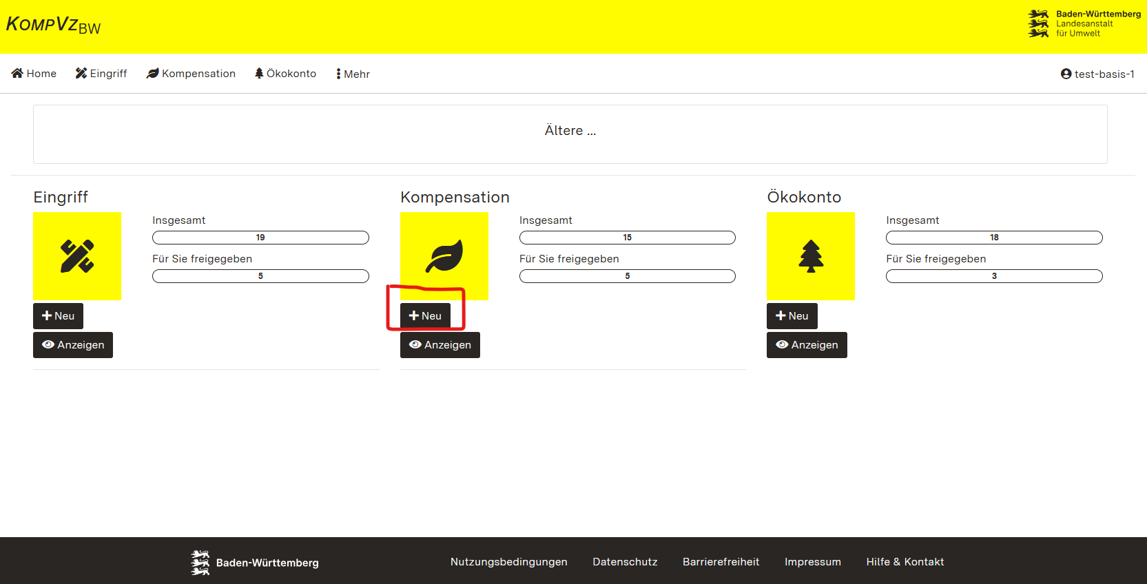 Screenshot des Schnellzugriffs mit Hervorhebung des Buttons