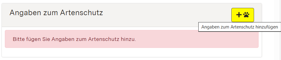 Screenshot der Detaildaten Angaben zum Artenschutz