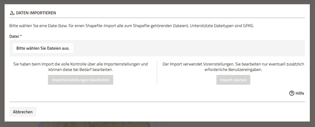 Screenshot des Dialogfensters "Daten importieren"
