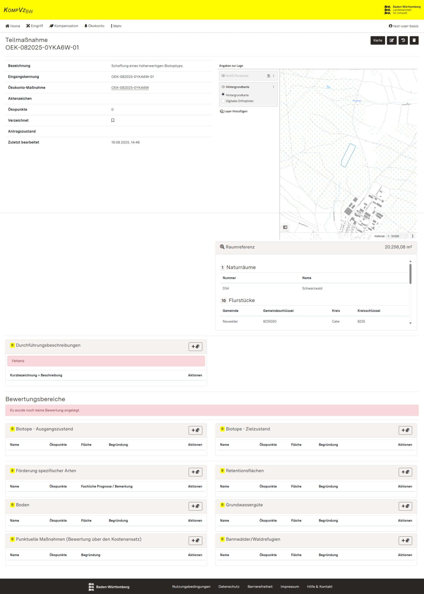 Screenshot der Detailansicht einer Teilmaßnahme