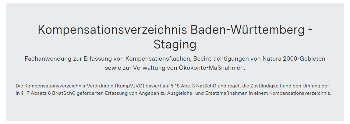 Screenshot des Titels der Fachanwendung und der Verlinkung der Rechtsgrundlagen zur Erfassung der Daten in der Fachanwendung auf der Landingpage