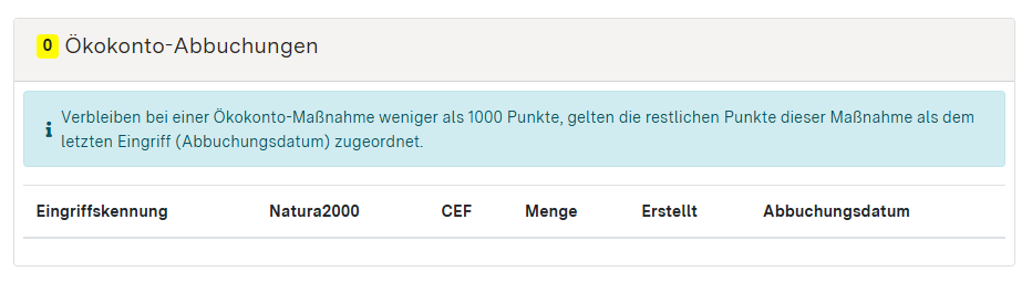 Screenshot des Bereichs "Ökokonto-Abbuchungen"