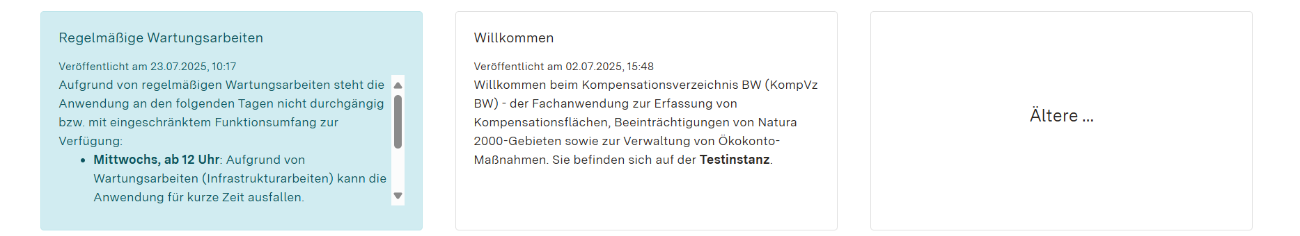 Screenshot der Startseite mit aktuellen Meldungen