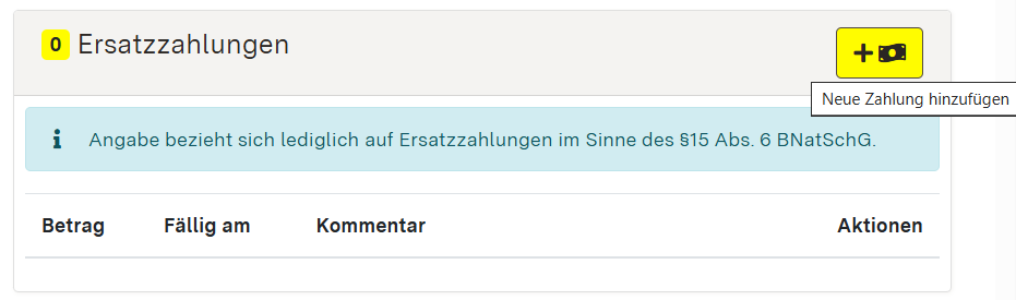 Screenshot der Detaildaten Ersatzzahlungen