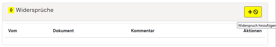 Screenshot der Detaildaten Widersprüche