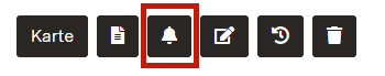 Screenshot der Kontrollelemente eines Eintrags mit Hervorhebung des Glocken-Symbols für Wiedervorlagen