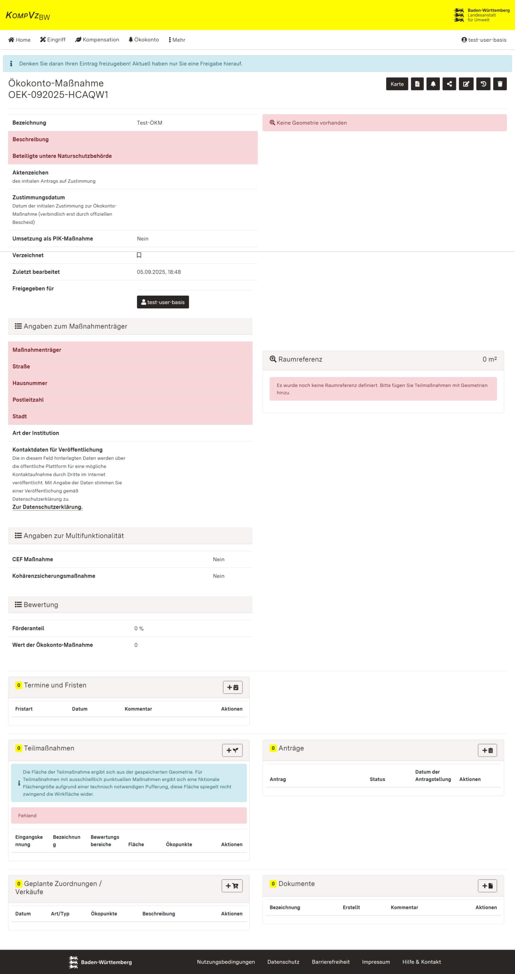 Screenshot der Detailansicht einer Ökokonto-Maßnahme