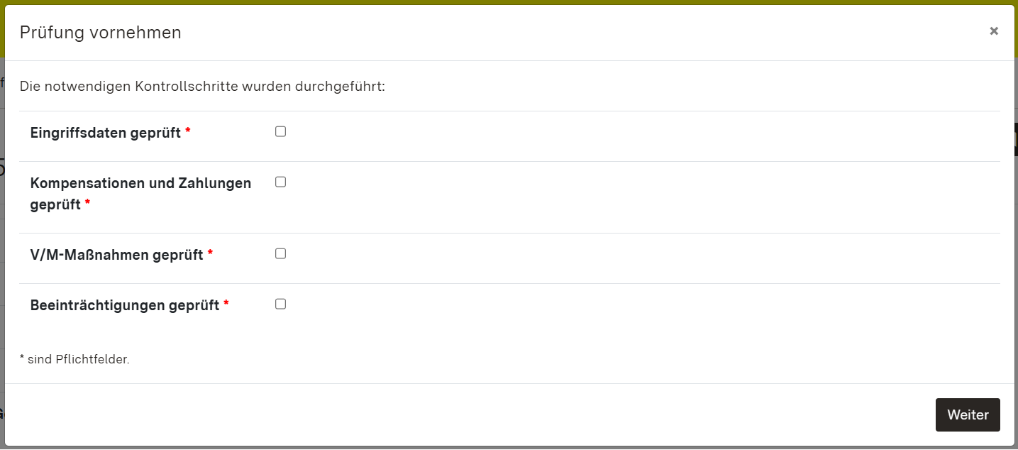 Screenshot: Prüfung vornehmen-Dialogfenster