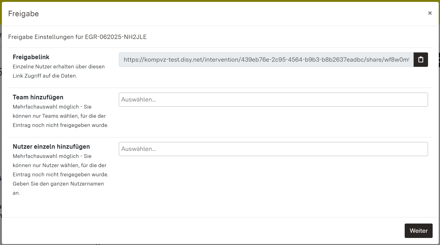 Screenshot: Freigabe-Dialogfenster