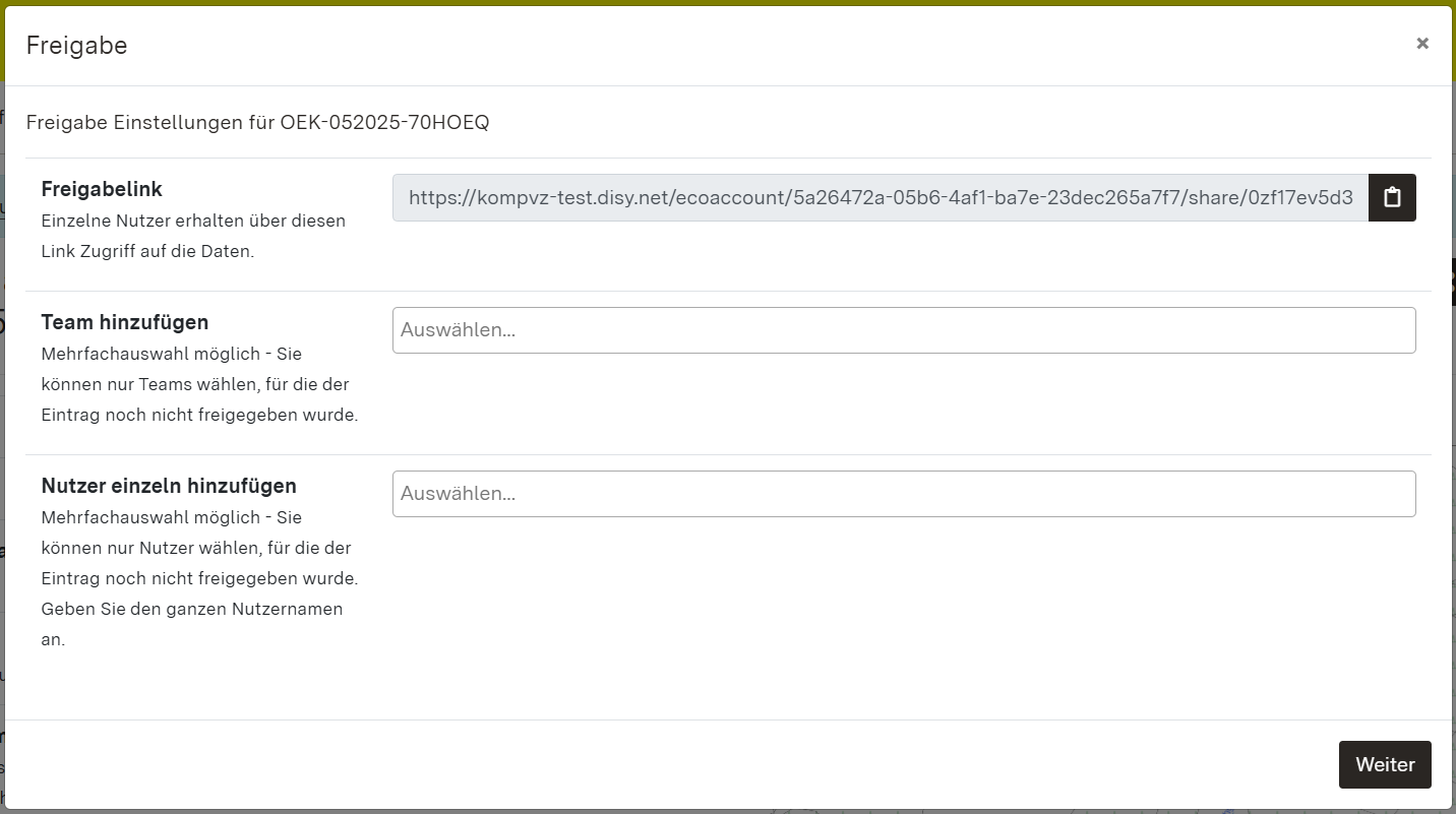 Screenshot: Freigabe-Dialogfenster
