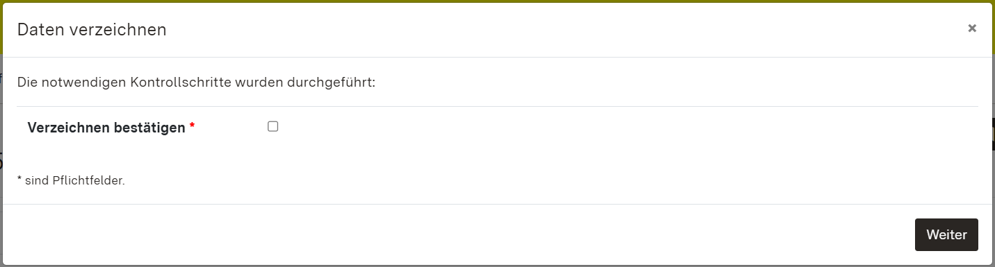 Screenshot: Daten verzeichnen-Dialogfenster