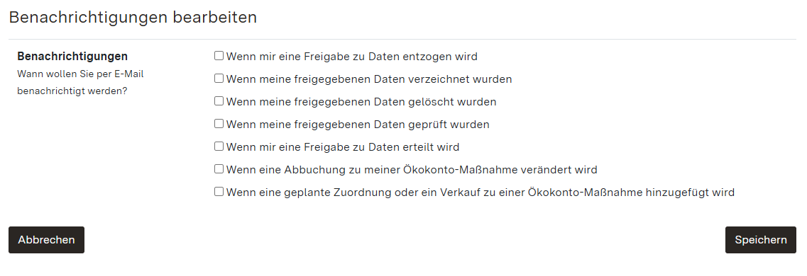 Screenshot der Übersichtsseite der Benachrichtigungseinstellungen