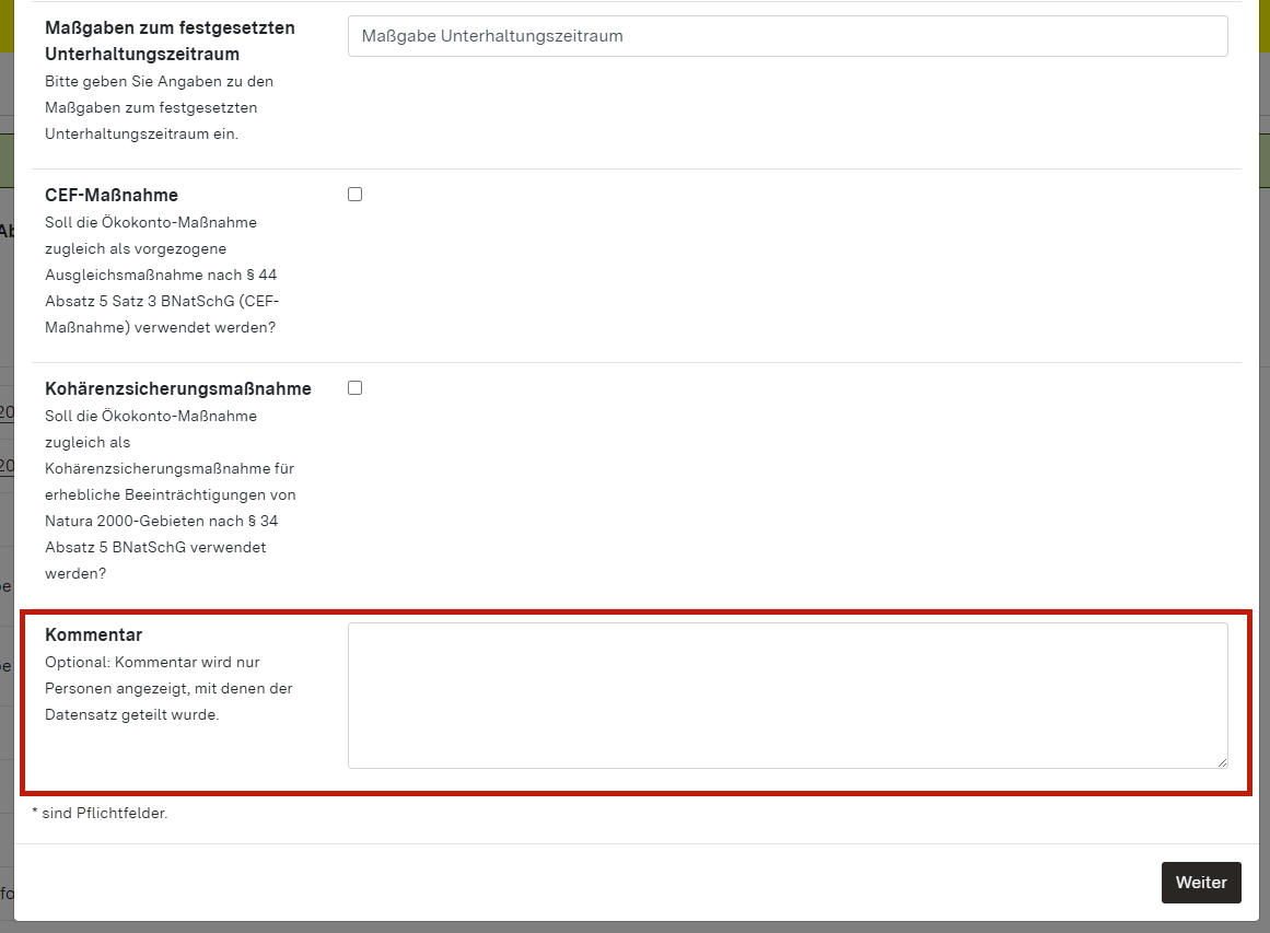 Screenshot des Dialogfensters zur Abbuchung mit Hervorhebung des optionalen Kommentarfeldes