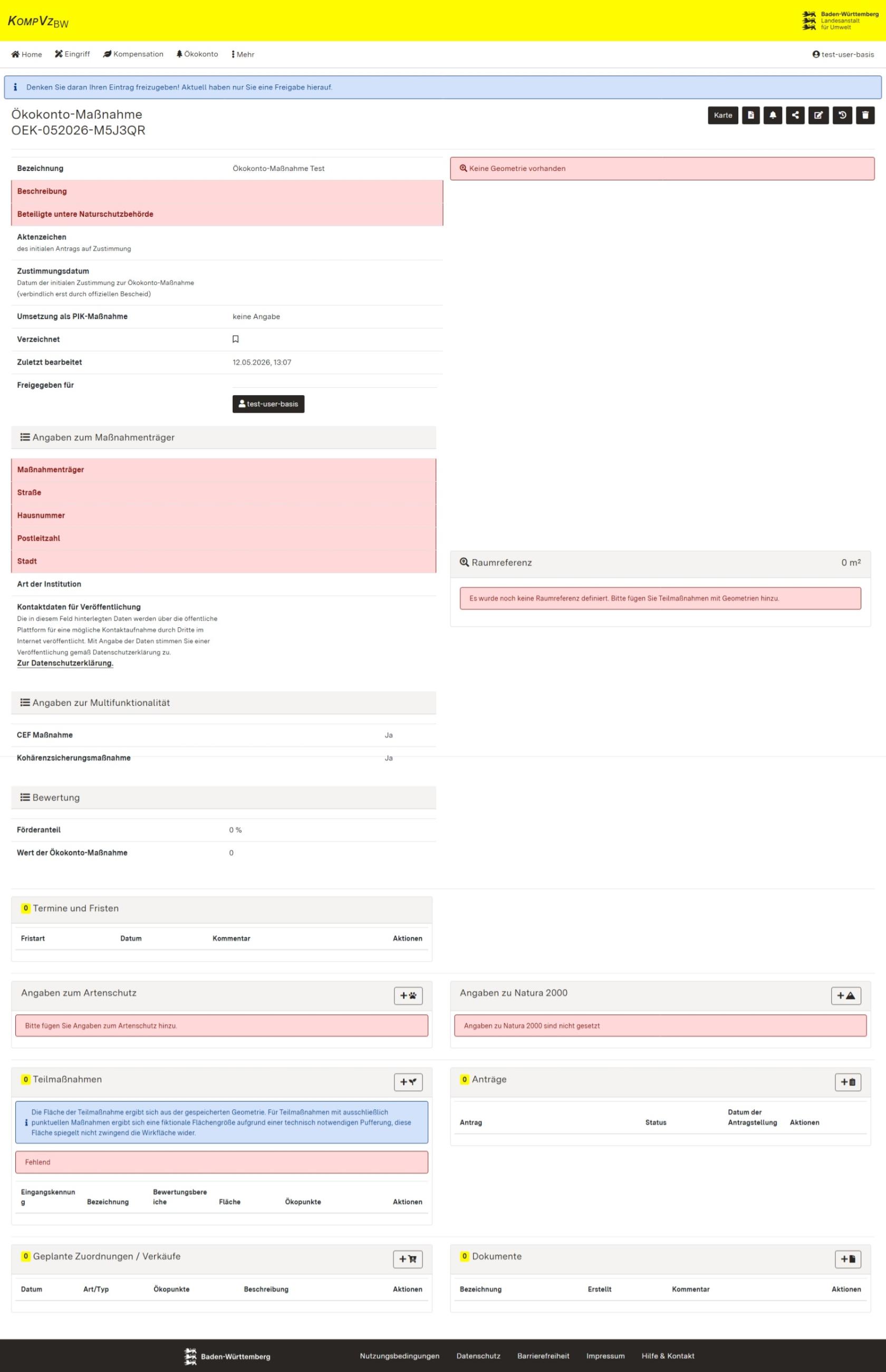 Screenshot der Detailansicht einer Ökokonto-Maßnahme