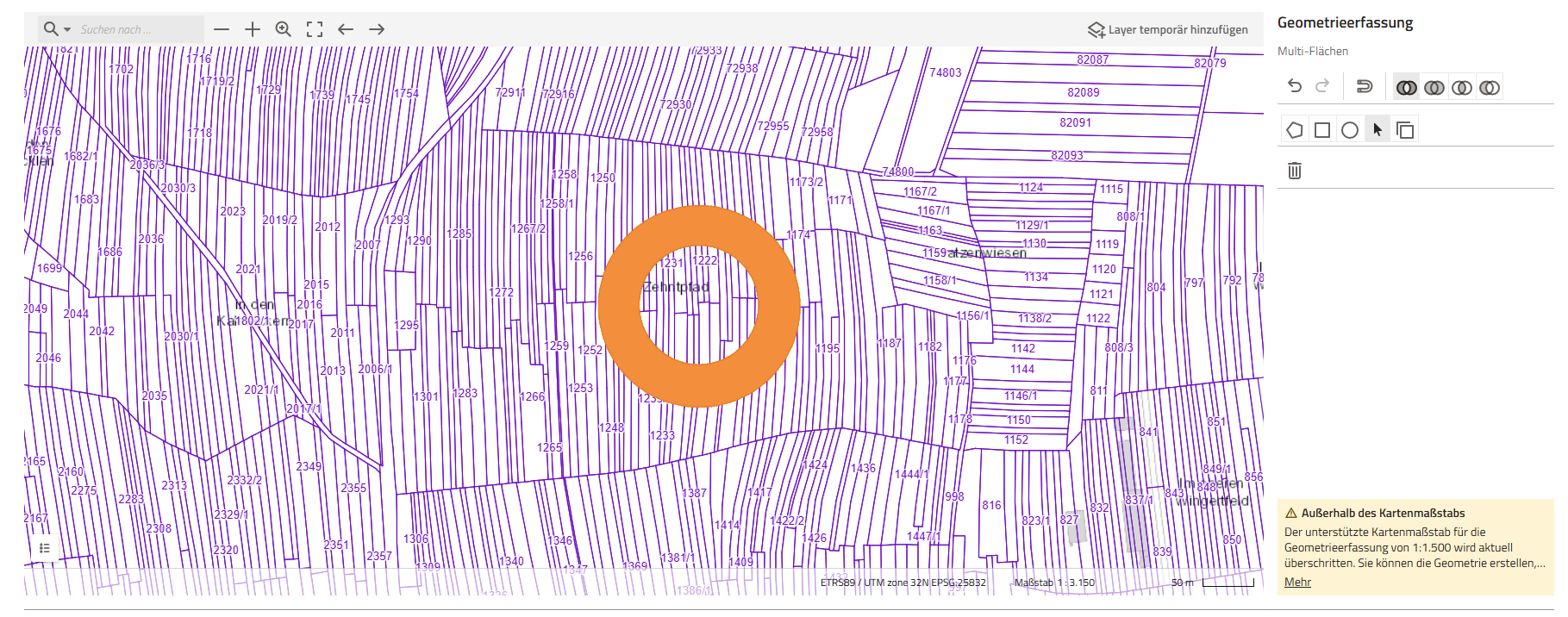 Screenshot der nun in orange dargestellten Geometrie